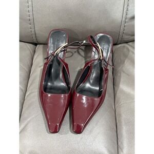 Iimmu Slingback Heels Patent Leather Pointed Toe Stiletto Accent Burgundy 8.5